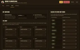 The launcher's bot screen: fill the RED team with bots, a class and a loadout for each of the six seats, and which classes the mod may draw.